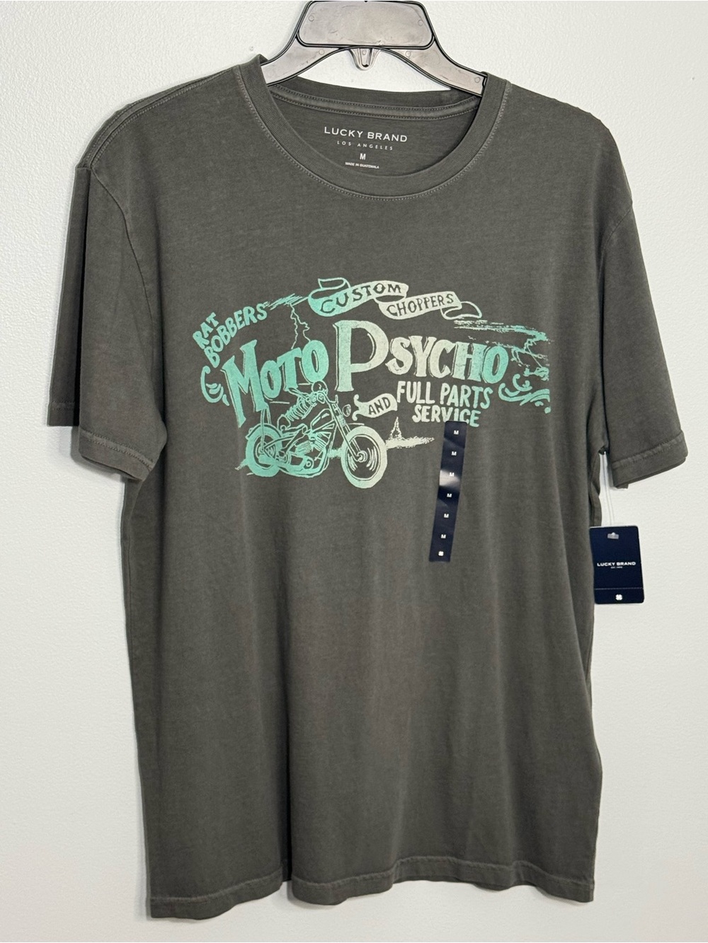 Lucky Brand Olive Short-Sleeve Moto Psycho Graphic Tee with Mint Print